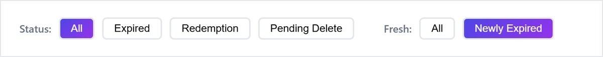 Fresh filter of the expired domain search set to Newly Expired