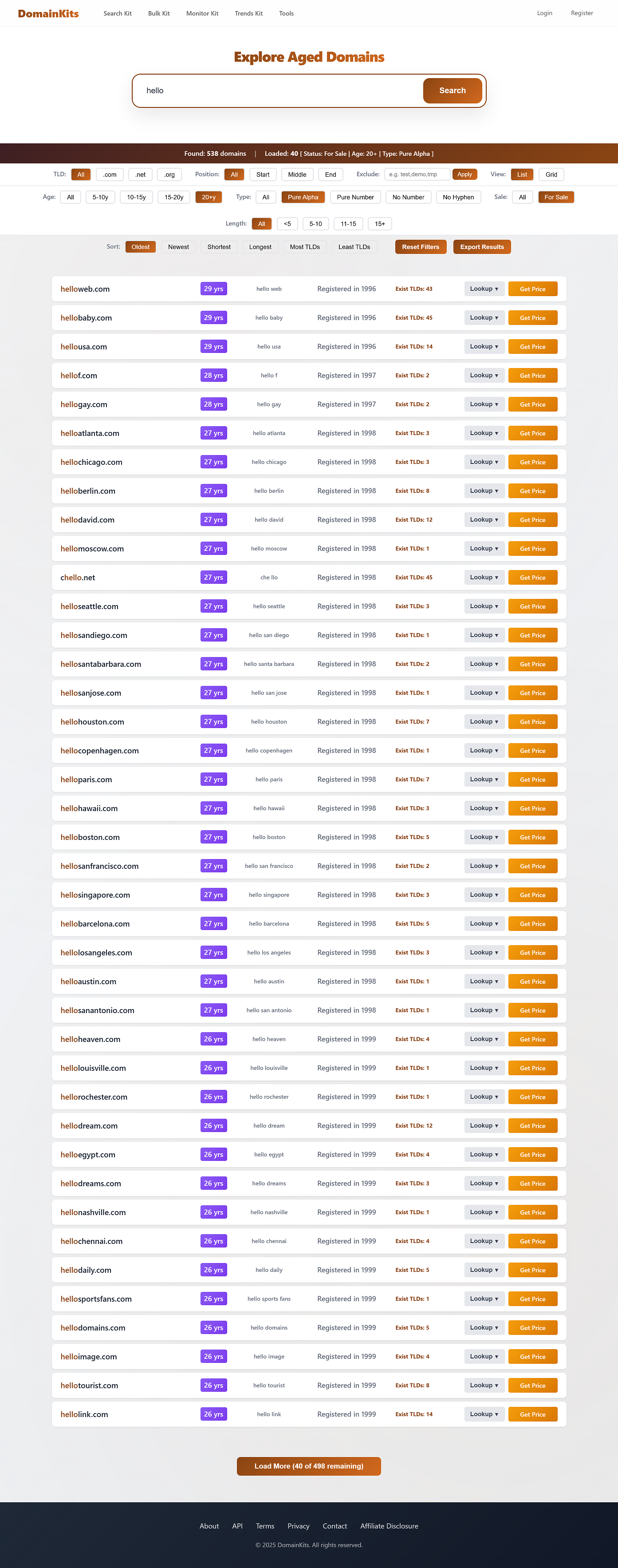 Aged Domains Explorer